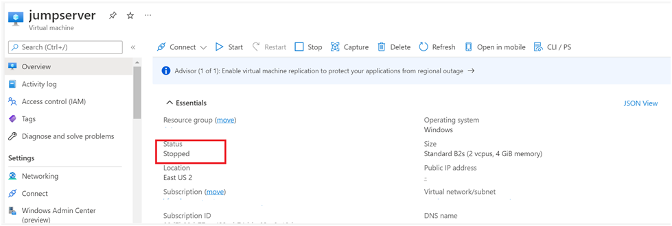 Reboot the VM from Azure Portal Vs Operating System 5