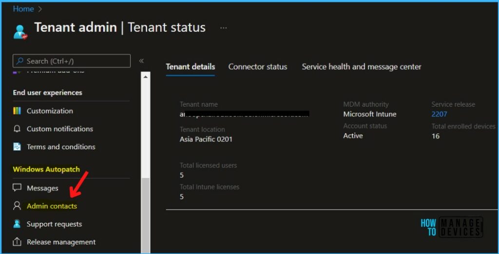 Windows Autopatch - Add Admin Contact for Windows Autopatch Service In Intune Portal 2