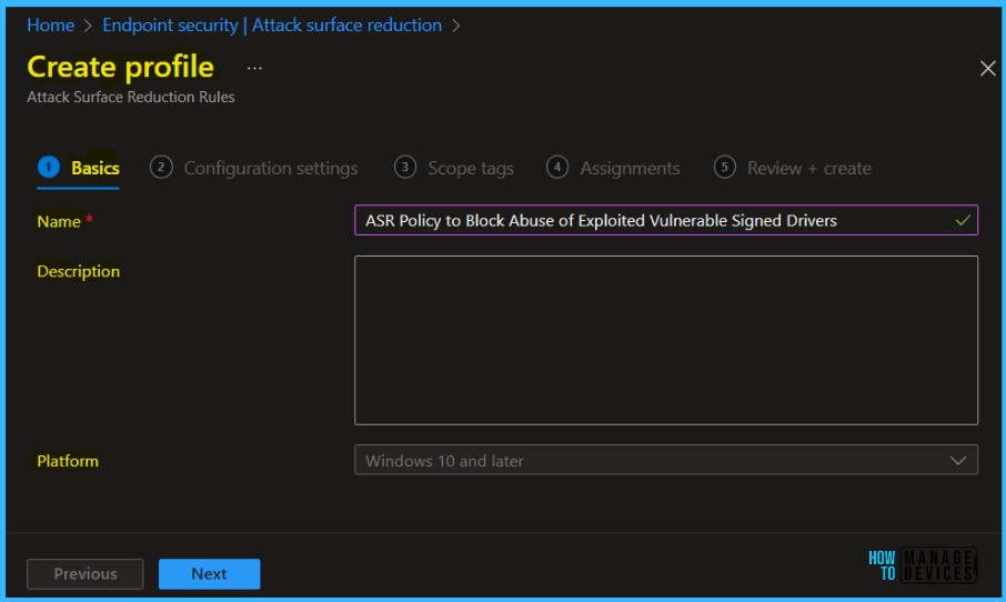 Create a Profile - Block Vulnerable Signed Drivers Using Intune ASR Rules 3