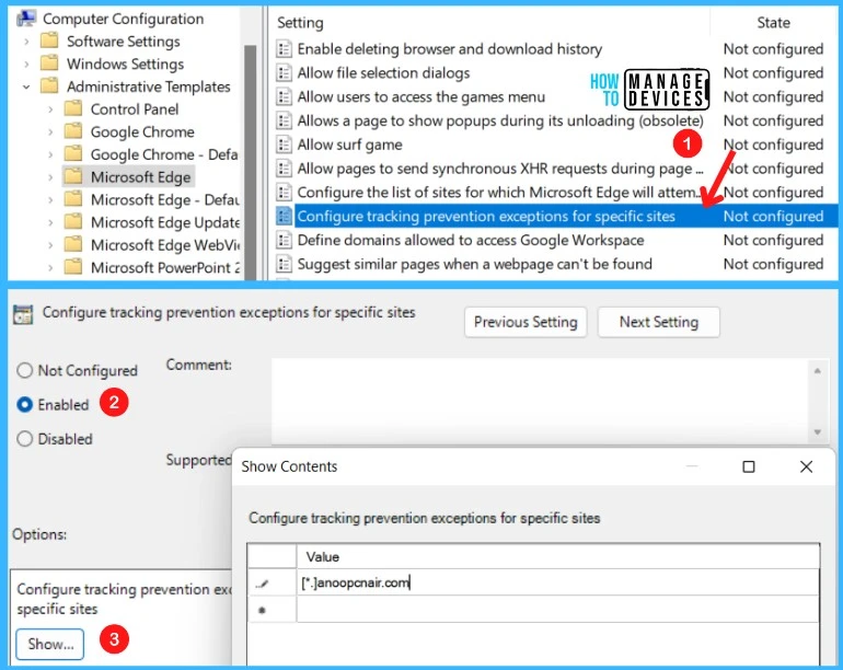 Group Policy - Configure tracking prevention exceptions for specific sites