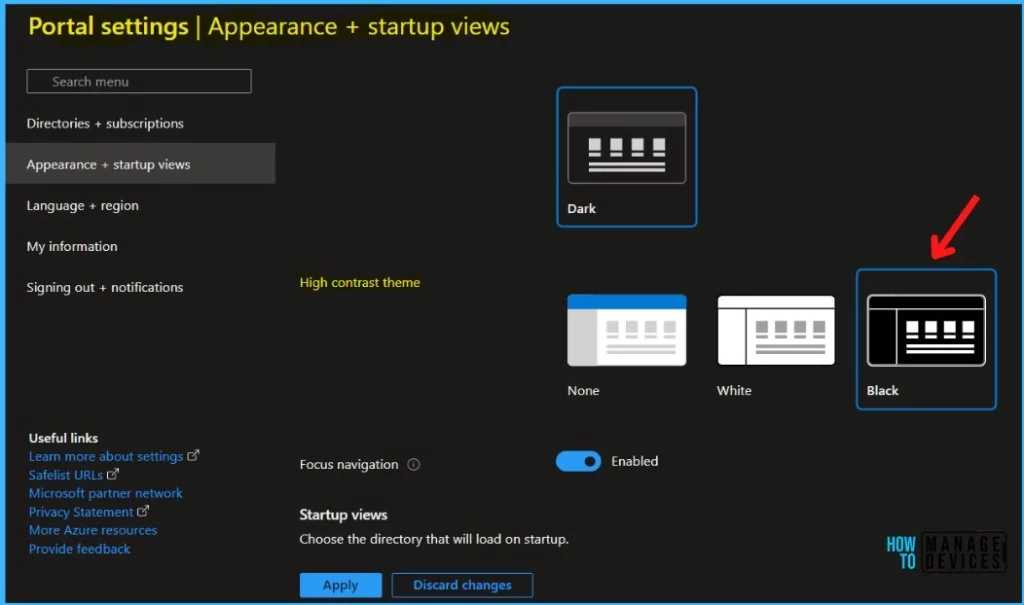 Select High contrast theme - Enable Dark Mode for Intune Admin Portal 4