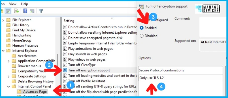 How do I enable SSL 3.0 TLS 1.0 TLS 1.1 and TLS 1.2 in advanced settings?