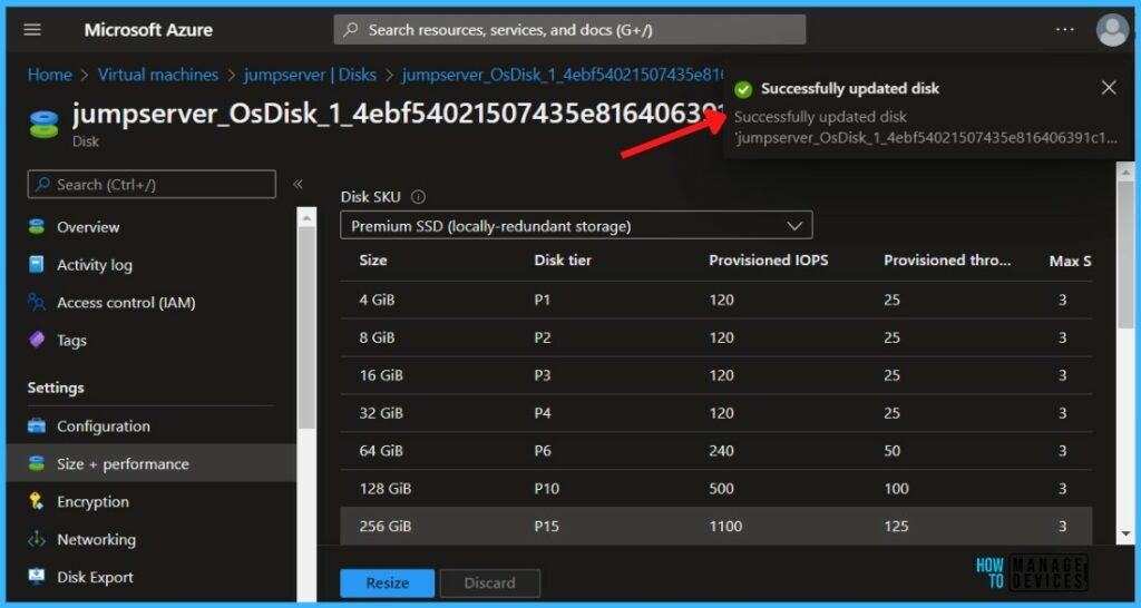 Successfully Updated Disk - Resize Azure VM Disk Storage without Downtime 7