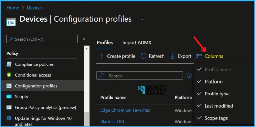 Columns - Export Intune Device Configuration Profiles 3