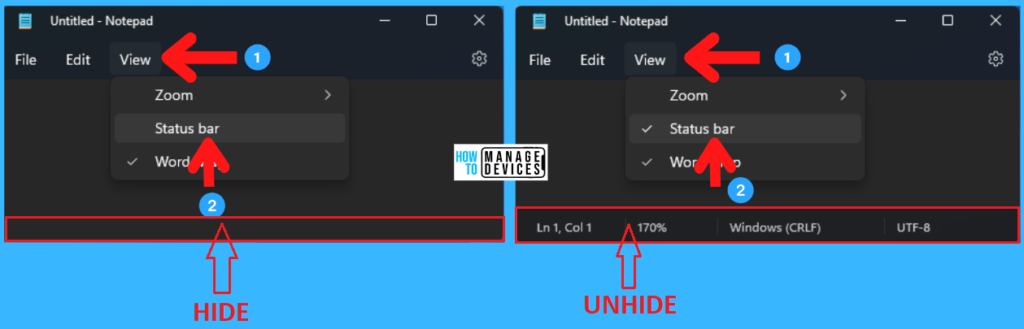 Features of Notepad in Windows 11 Status bar