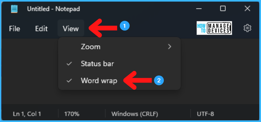 Features of Notepad in Windows 11 Word wrap