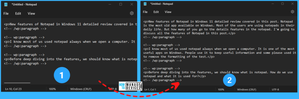 Features of Notepad in Windows 11 Word wrap