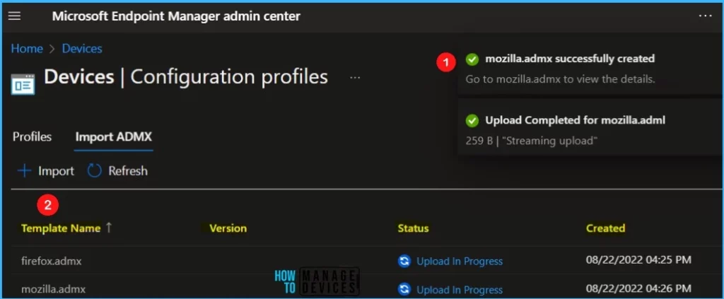 Upload Completed - Import Custom ADMX Administrative Templates in Intune MEM Portal 6