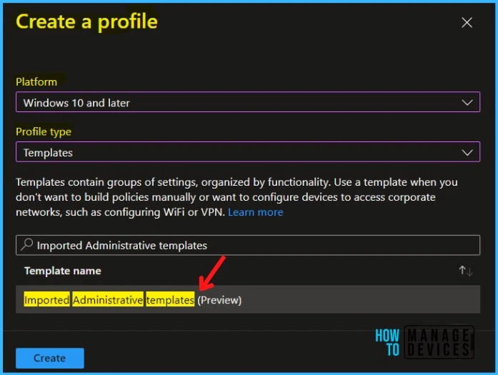 Create a profile - Import Custom ADMX Administrative Templates in Intune MEM Portal 8