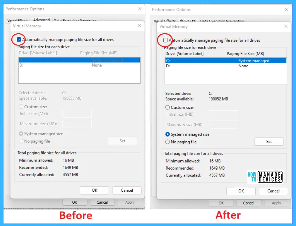 Increase Virtual Memory - Performance Option