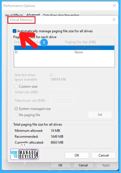 Increase Virtual Memory - Virtual Memory window