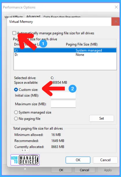 Increase Virtual Memory - Virtual Memory window