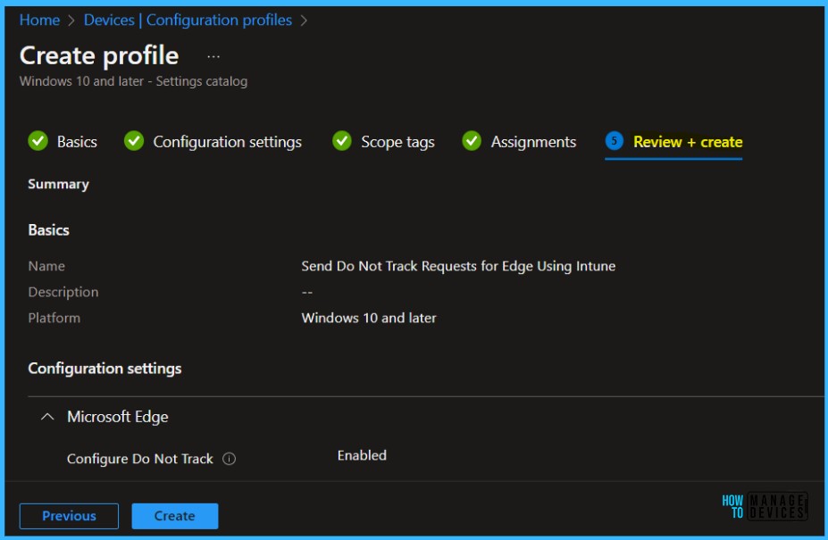 Review Profile - Set Do Not Track for Browsing Activity In Edge Using Intune 7