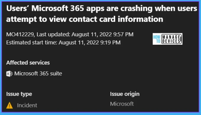 Outlook Crashes when users attempt to view Contact Card Information Aug Office Patch Issue 2