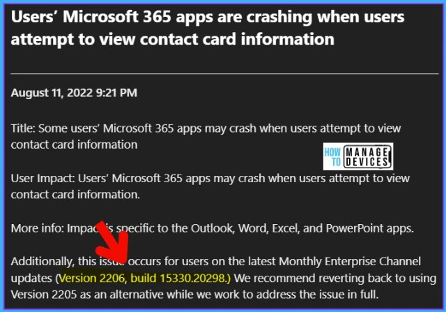 Outlook Crashes when users attempt to view Contact Card Information Aug Office Patch Issue 3