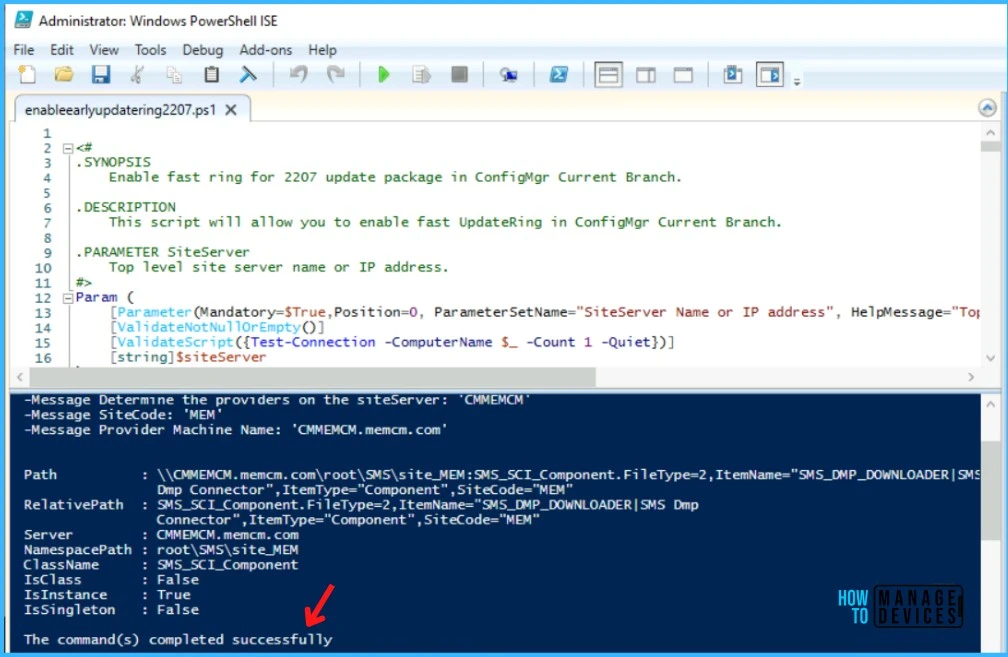 Run EnableEarlyUpdateRing PowerShell Script - SCCM 2207 Upgrade Step by Step Guide | New Features 1