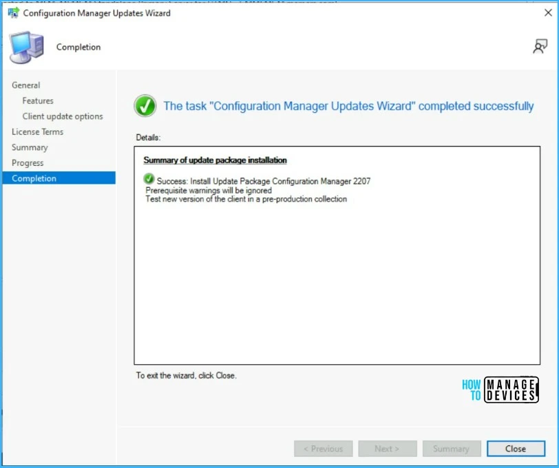 Updates Wizard Completed Successfully - SCCM 2207 Upgrade Step by Step Guide | New Features 11