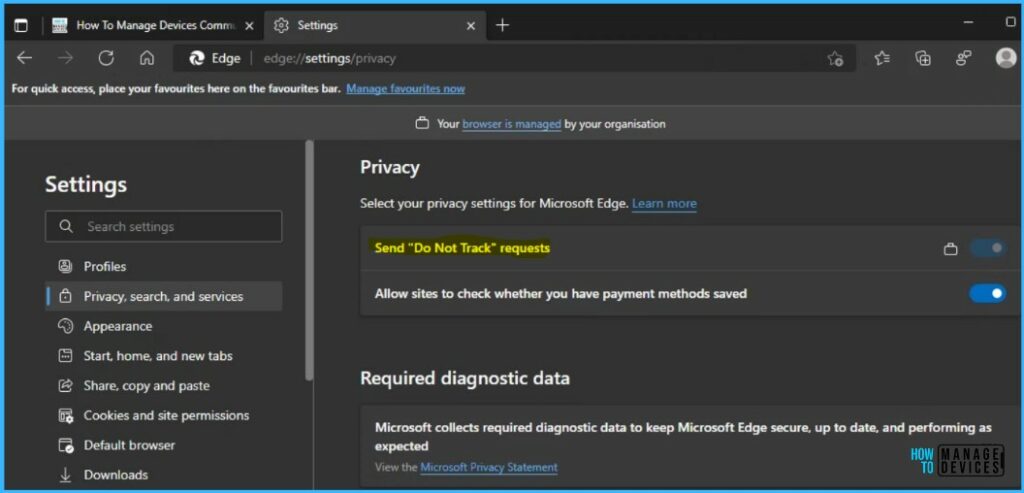 End User Experience – Send Do Not Track Requests in Microsoft Edge