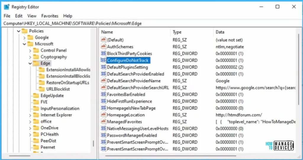 Registry - Set Do Not Track for Browsing Activity In Edge Using Intune 10