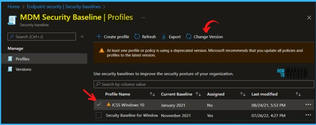 Profile Change Version - Update Intune Security Baseline Versions In MEM Admin Portal 3