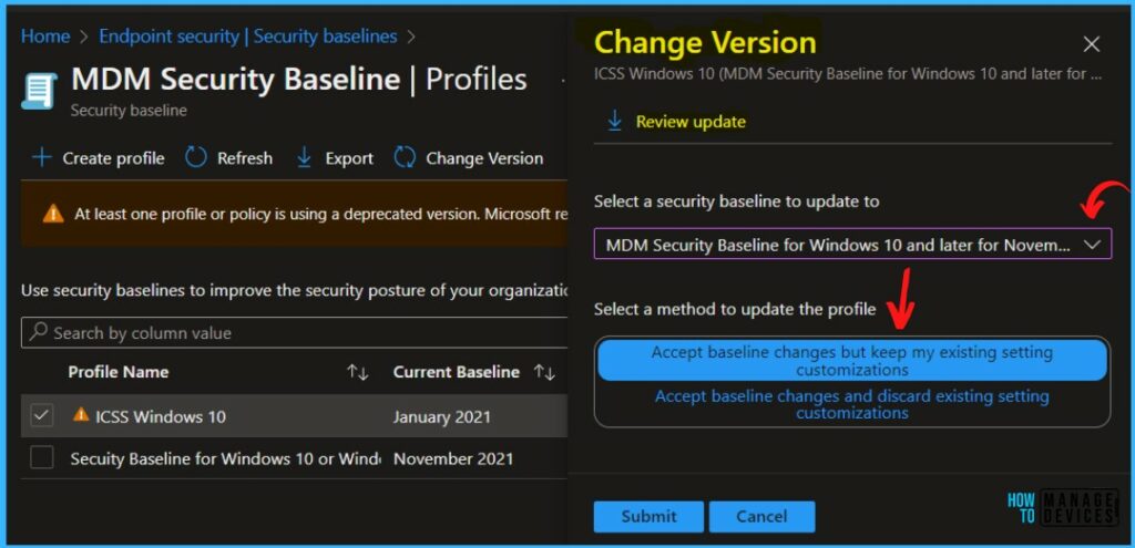 Select a Security Baseline - Update Intune Security Baselines Version In MEM Admin Portal 6