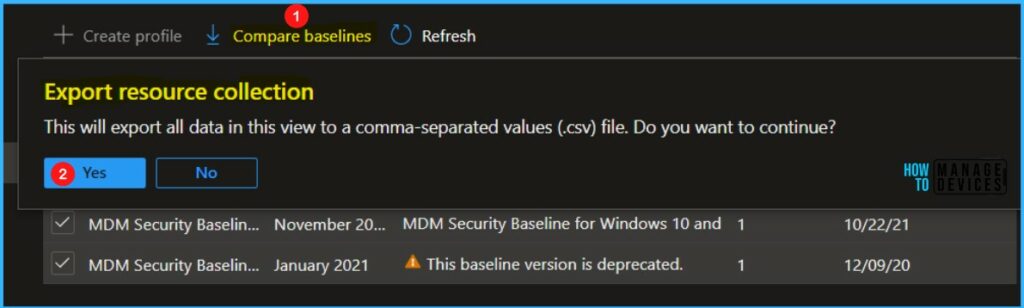 Compare Baselines - Update Intune Security Baselines Version In MEM Admin Portal 9