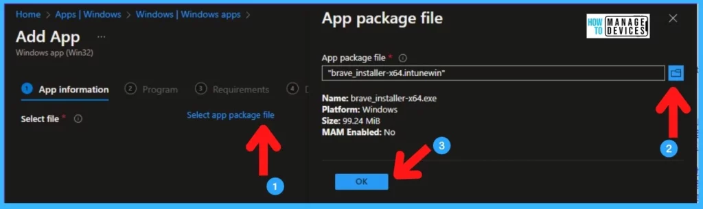 Deploy Brave Browser Using Intune - Upload Intunewin File