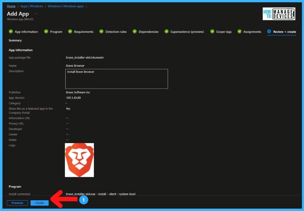 Deploy Brave Browser Using Intune - Create Application