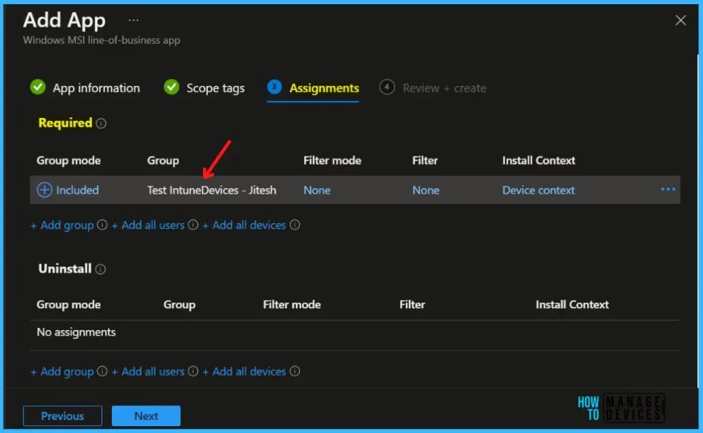 Select Assignments - Deploy Amazon WorkSpaces using Intune MEM 6