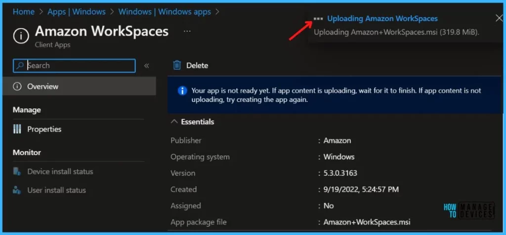 Apps Uploading Status - Deploy Amazon WorkSpaces using Intune MEM 8