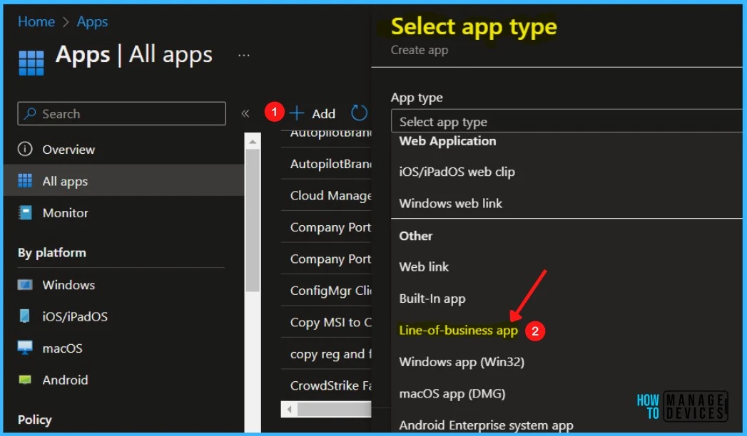 Select Line-of-business app - Deploy Amazon WorkSpaces using Intune MEM 2