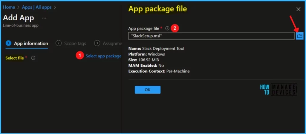 Select App package file - Deploy Slack using Intune MSI Application Deployment Guide 3