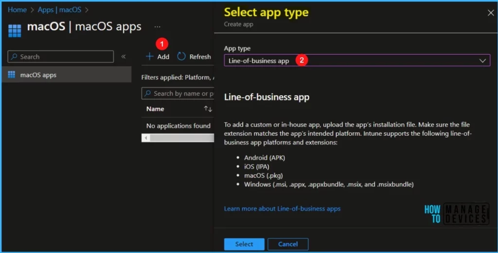 Select app type - Deploy macOS LOB Apps using Intune MEM 2