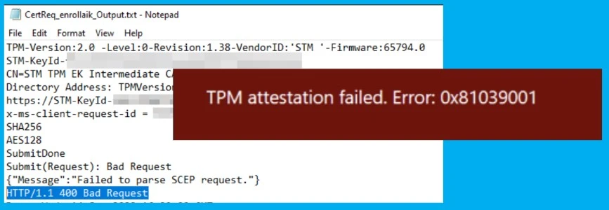 Intune Advisory TPM Attestation Error 0x81039001 with Windows Autopilot 1