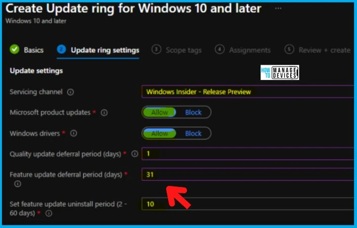 Intune Feature Update Deployment Policy for Windows 11 22H2 Upgrade Fig. 3