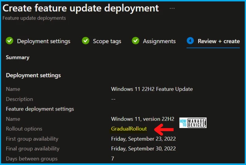 Intune Feature Update Deployment Policy for Windows 11 22H2 Upgrade Fig. 9