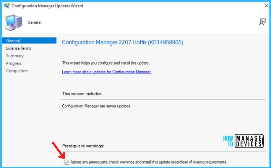 Ignore Prerequisite Warnings - KB14959905 Hotfix Released for SCCM 2207 Early Ring 2