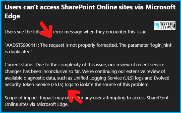 MS Edge Browser Error AADSTS900411 Request is not properly formatted login_hint is duplicated 3