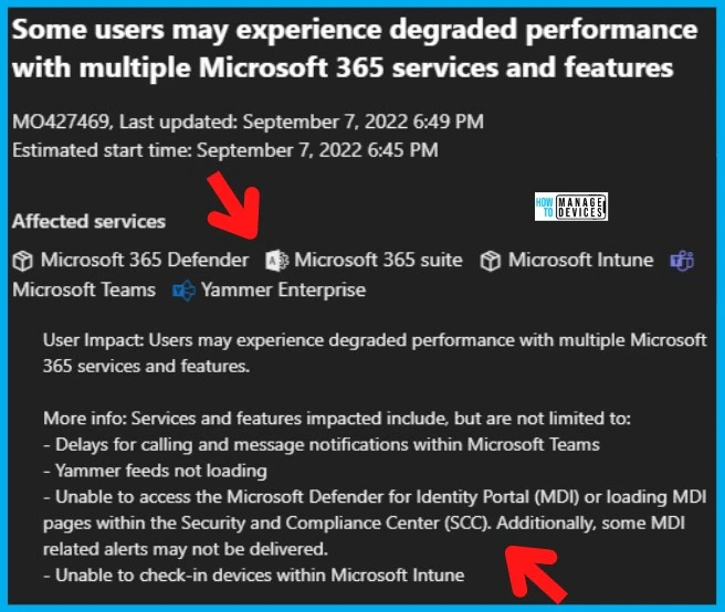 Microsoft 365 Intune Degraded Performance Issue Azure Cosmos DB infrastructure 2