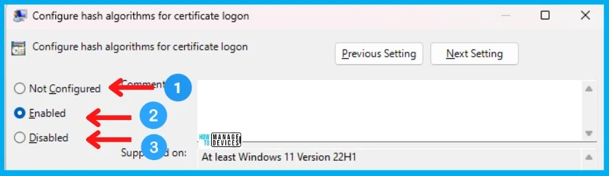 New Windows 11 Configure Hash Algorithms for Certificate Logon Authentication Group Policy for Kerberos 3