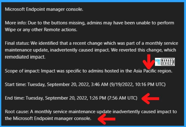 Remote Action Buttons missing issue within Intune MEM Admin console Fig. 3