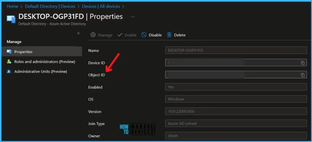 Select Device Properties - Remove Windows Device from Azure AD using the Command Line 2