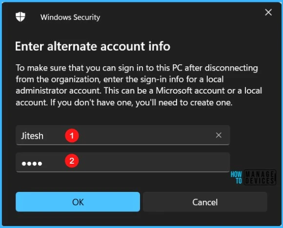 Enter Account Info - Remove Windows Device from Azure AD Join 5