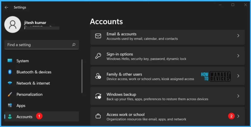 Select Access work or school - Remove Windows Device from Azure AD Join 1