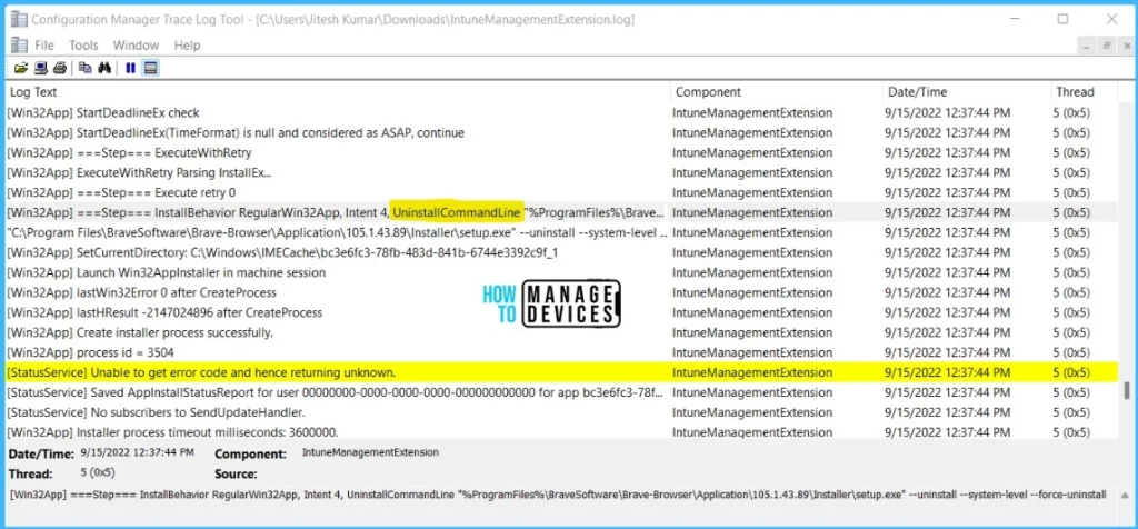 Intune logs - Uninstall Application using Intune MEM Portal 8