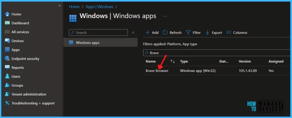 Select Apps - Uninstall Application using Intune MEM Portal 1