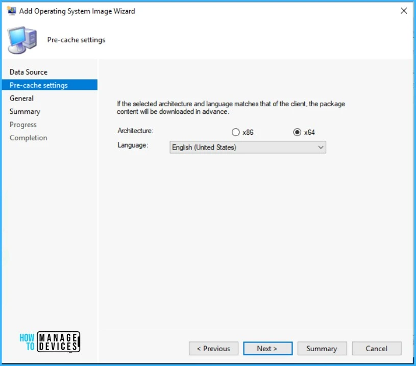 Pre-cache settings Select Architecture, Language - Deploy Windows 11 22H2 Using SCCM 