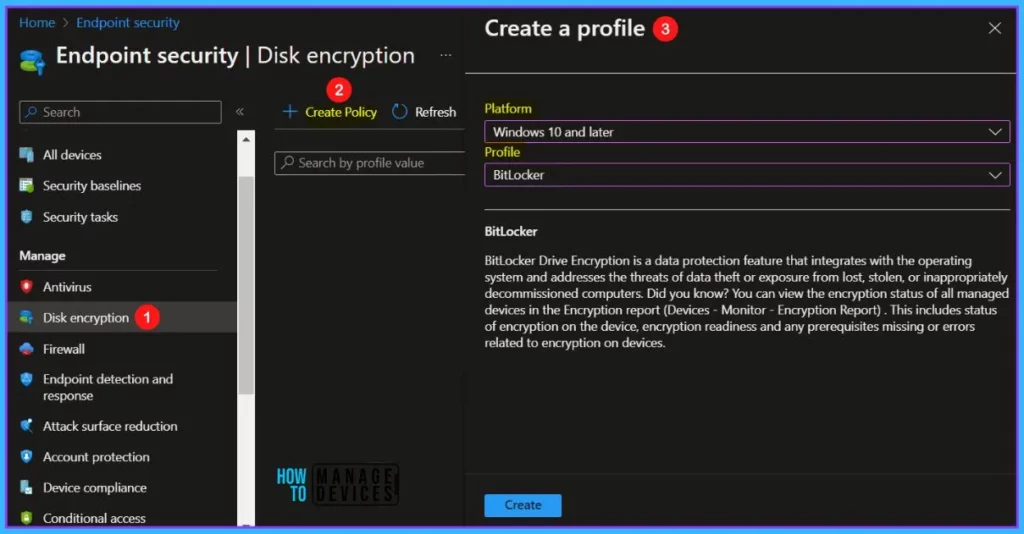 Create Policy - Deploy BitLocker using Intune 2