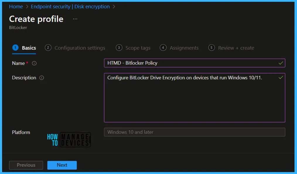 New BitLocker Disk Encryption Policy for Intune Endpoint Security Fig.3