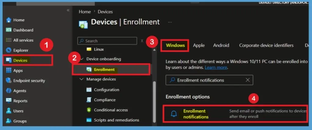 Configure Device Enrollment Notifications in Microsoft Intune 2 Configure Device Enrollment Notifications in Microsoft Intune- Fig.1
